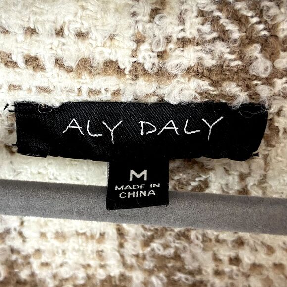 Aly Daly Shacket Womens Medium White Tan Button Front Collared Textured Neutral - Picture 3 of 5